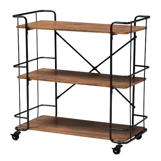 Picture of Baxton Studio Neal Bar And Kitchen Serving Cart, 32-11/16in x 32-5/16in, Walnut/Black