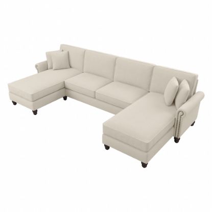 Picture of Bush Furniture Coventry 131inW Sectional Couch With Double Chaise Lounge, Cream Herringbone, Standard Delivery