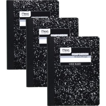 Picture of Mead Composition Notebooks, 9 3/4in x 7 1/2in, Wide Ruled, 100 Sheets, Black Marble, Pack Of 3