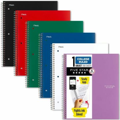 Picture of Mead Five Star Spiral Notebooks, 1 Subject, College Ruled, 100 Sheets, Assorted, Pack Of 6