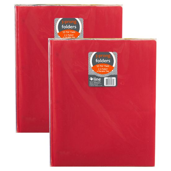 Picture of C-Line 2-Pocket Heavyweight Poly Portfolio Folders With Prongs, Assorted Colors, 10 Folders Per Pack, Set Of 2 Packs