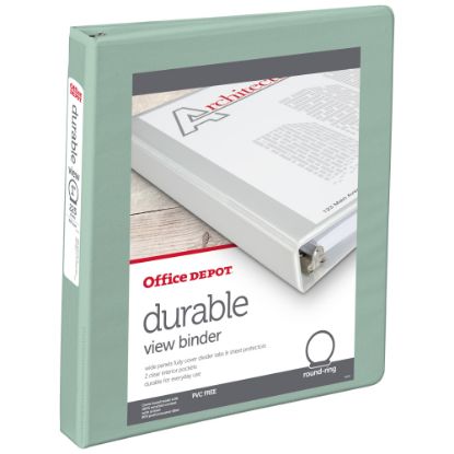 Picture of Office Depot Brand 3-Ring Durable View Binder, 1in Round Rings, Sage