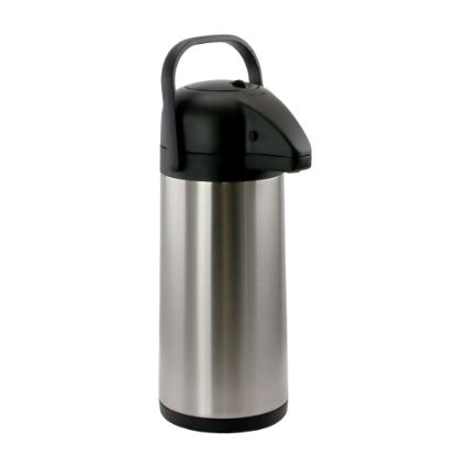 Picture of MegaChef 3 L Stainless-Steel Airpot Hot Water Dispenser for Coffee and Tea, 5 1/2in Handle, Silver/Black