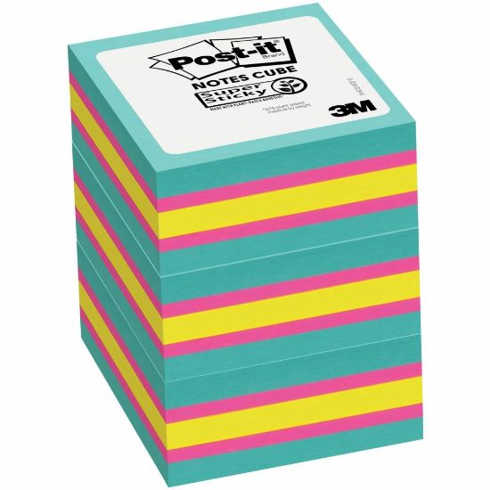 Picture of Post-it Super Sticky Notes Cube - 3in x 3in - Square - Aqua Splash, Sunnyside, Power Pink - 3 / Pack