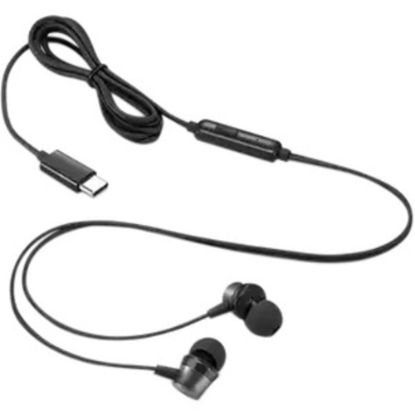 Picture of Lenovo USB-C Wired In-Ear Headphone - Stereo - USB Type C - Wired - 32 Ohm - 100 Hz - 200 kHz - Earbud - Binaural - In-ear - 3.94 ft Cable - Black