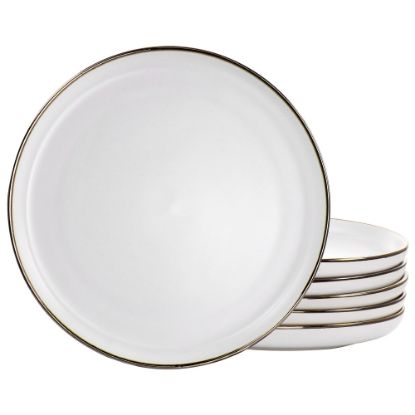 Picture of Elama Arthur 6-Piece Round Stoneware Dinner Plate Set, Matte White/Gold