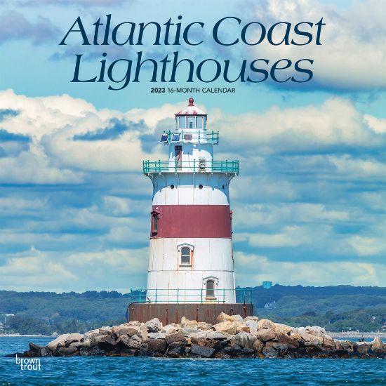 Picture of Brown Trout Travel Monthly Wall Calendar, 12in x 12in, Atlantic Coast Lighthouses, January To December 2023