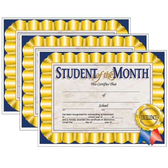 Picture of Hayes Certificates, 8-1/2in x 11in, Student Of The Month, Ribbons, 30 Certificates Per Pack, Set Of 3 Packs