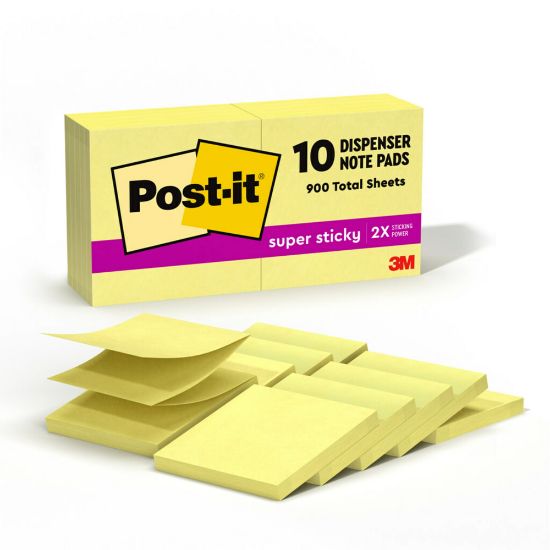 Picture of Post-it Super Sticky Pop Up Notes, 3 in x 3 in, 10 Pads, 90 Sheets/Pad, 2x the Sticking Power, Canary Yellow