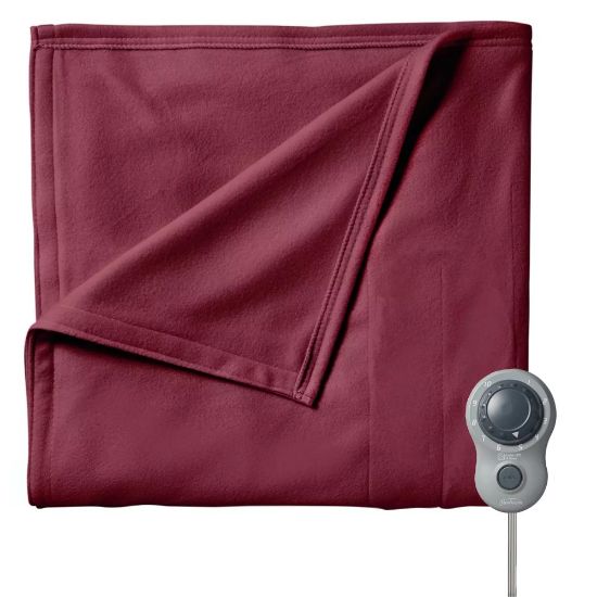 Picture of Sunbeam Full-Size Electric Fleece Heated Blanket, 72in x 84in, Garnet