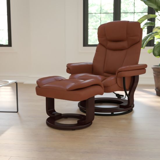 Picture of Flash Furniture Contemporary Recliner With Curved Ottoman, Vintage Brown/Mahogany