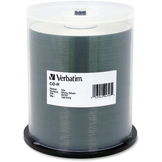 Picture of Verbatim CD-R 700MB 52X DataLifePlus Shiny Silver Silk Screen Printable - 100pk Spindle - Printable - Silk-screen Printable