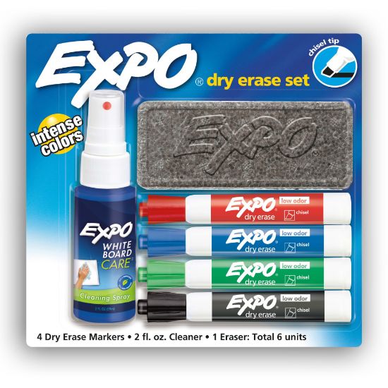 Picture of EXPO Dry-Erase Starter Kit, Low Odor, Chisel-Tip, Assorted Ink Colors, Pack Of 4 Markers