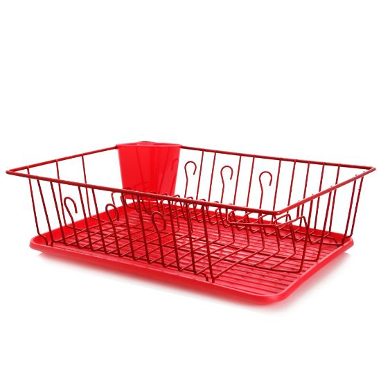 Picture of MegaChef Dish Rack With 14 Plate Positioners And Detachable Utensil Holder, 17-1/2in, Red