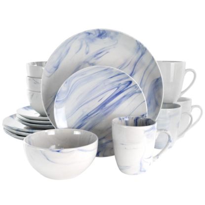 Picture of Elama Fine Marble 16-Piece Dinnerware Set, Blue/White