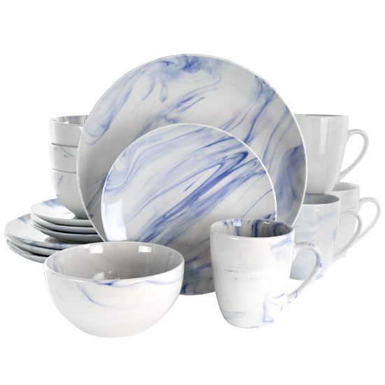 Picture of Elama Fine Marble 16-Piece Dinnerware Set, Blue/White