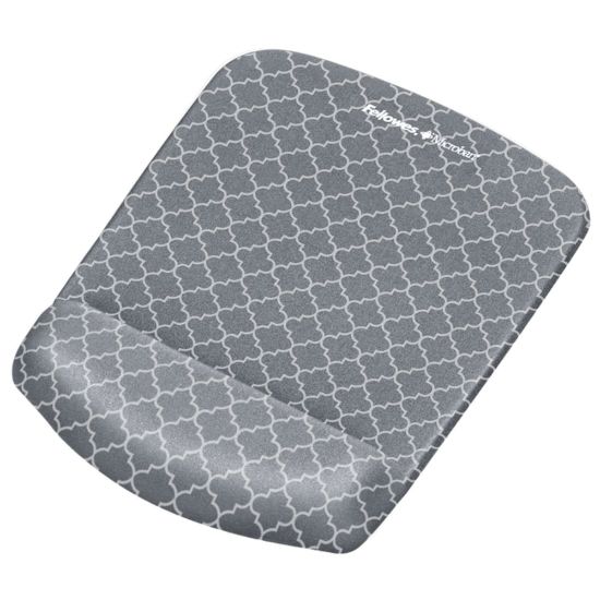 Picture of Fellowes PlushTouch Microban Mouse Pad With FoamFusion Wrist Rest,  Lattice Pattern, Gray/White