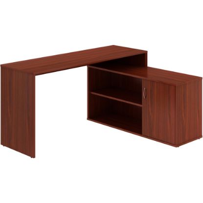 Picture of LYS L-Shape Workstation with Cabinet - For - Table TopLaminated L-shaped Top - 200 lb Capacity - 29.50in Height x 60in Width x 47.25in Depth - Assembly Required - Mahogany - Particleboard - 1 Each