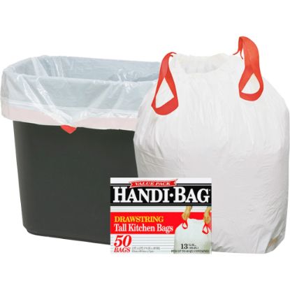 Picture of Webster 50% Recycled Drawstring Trash Bags, 13 Gallons, 24in x 27in, White, Box Of 50