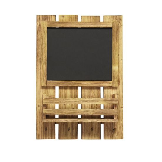 Picture of Elegant Designs Chalkboard Sign With Key Holder Hooks And Mail Storage, 20inH x 14inW x 3-1/2inD, Natural