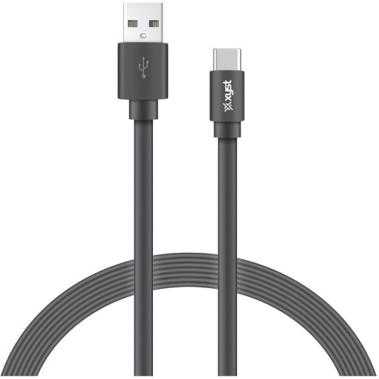 Picture of XYST Charge and Sync USB to USB-C Flat Cable, 4 Ft. (Black) - 4 ft USB/USB-C Data Transfer Cable - First End: 1 x USB 2.0 Type C- Male - Second End: 1 x USB Type A - Male - Black