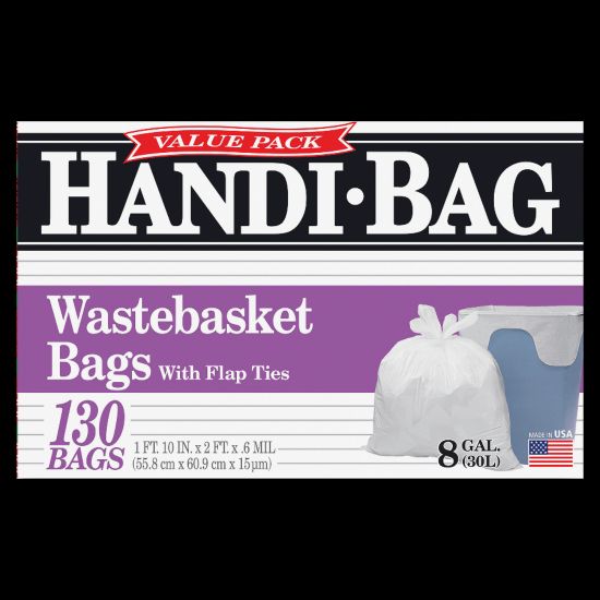 Picture of Draw N Tie 0.6-mil Handi Bag Waste Liners, 8 Gallons, 21-1/2in x 24in, White, Box Of 130