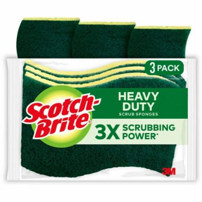 Picture of Scotch-Brite Heavy-Duty Scrub Sponges - 2.8in Height x 4.5in Width x 4.5in Length x 590 mil Thickness - 8/Carton - Yellow, Green