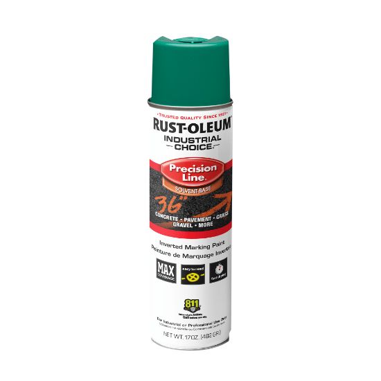 Picture of Rust-Oleum Industrial Choice M1600 System Solvent-Based Precision Line Inverted Marking Paint, 17 Oz, APWA Safety Green, Case Of 12 Cans