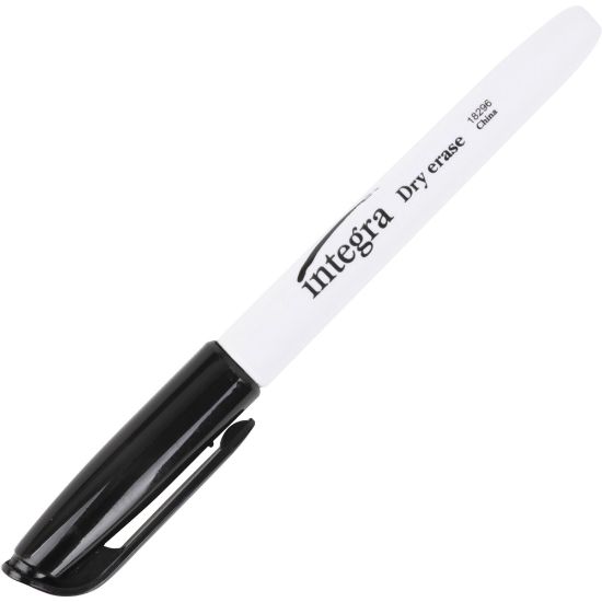 Picture of Integra Dry-Erase Markers - Fine Marker Point - Bullet Marker Point Style - Black Alcohol Based Ink - Fiber Tip - 12 / Dozen