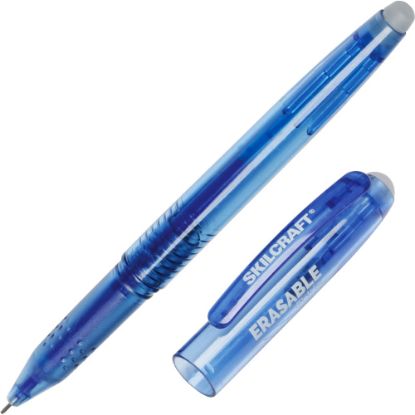 Picture of SKILCRAFT Erasable Gel Stick Pens, 0.7 mm, Translucent Barrel, Blue Ink, 12 Pens Per Pack, Case Of 12 Packs