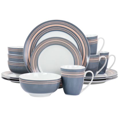 Picture of Gibson Home Silver Wind 16-Piece Fine Ceramic Dinnerware Set, Gray/Pink