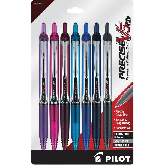 Picture of Pilot PRECISE V5 RT Premium Rolling Ball Pens, Pack Of 7, Extra Fine Point, 0.5 mm, Assorted Colors