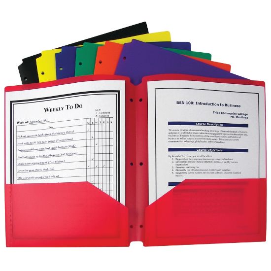 Picture of C-Line 2-Pocket 3-Hole Punched Portfolio Folders, 8-1/2in x 11in, Letter Size, Assorted Colors, Pack Of 36 Folders