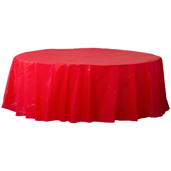 Picture of Amscan 77017 Solid Round Plastic Table Covers, 84in, Apple Red, Pack Of 6 Covers