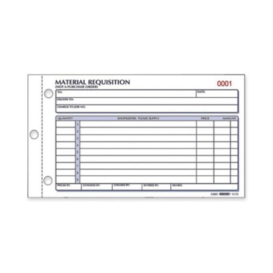 Picture of Rediform Material Requisition Purchasing Forms - 50 Sheet(s) - 2 PartCarbonless Copy - 7 7/8in x 4 1/4in Sheet Size - White, Yellow - Black Print Color - 1 Each