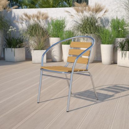 Picture of Flash Furniture Lila Aluminum Commercial Indoor/Outdoor Triple-Slat Faux Teak Stack Chairs, Set Of 4 Chairs