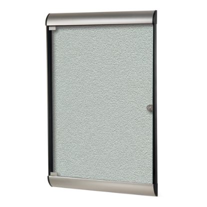 Picture of Ghent Silhouette 1-Door Enclosed Bulletin Board, Vinyl, 42-1/8in x 27-3/4in, Silver, Satin Black Aluminum Frame