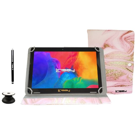 Picture of Linsay F10IPS Tablet, 10.1in Screen, 2GB Memory, 64GB Storage, Android 13, Pink Glaze Marble