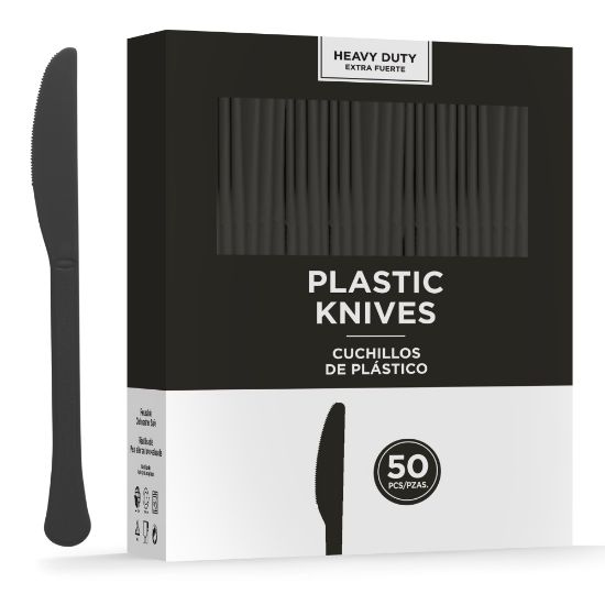 Picture of Amscan 8019 Solid Heavyweight Plastic Knives, Jet Black, 50 Knives Per Pack, Case Of 3 Packs