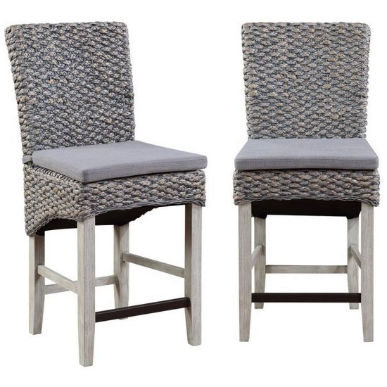 Picture of Coast to Coast Quincy Wood Counter-Height Dining Bar Stools With Backs, Sea Grass/Heron Gray, Set Of 2 Stools