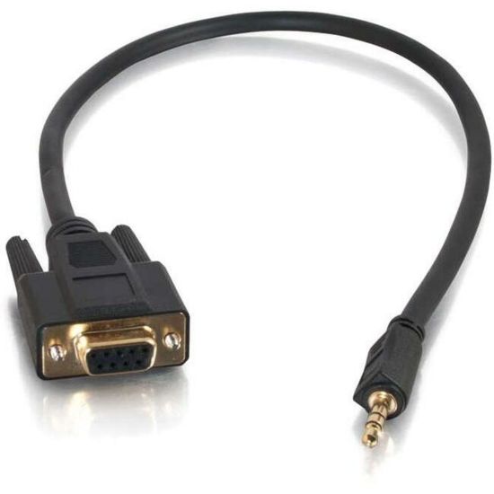 Picture of C2G 1.5ft Velocity DB9 Female to 3.5mm Male Adapter Cable - 1.50 ft A/V Cable for Projector, Audio/Video Device - First End: 1 x 9-pin DB-9 RS-232 Serial - Female - Second End: 1 x Mini-phone Audio/Video - Male - Black