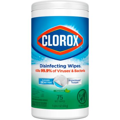 Picture of Clorox Disinfecting Wipes, Bleach Free Cleaning Wipes  Fresh - 75 Wipes per Canister, 6 Canisters