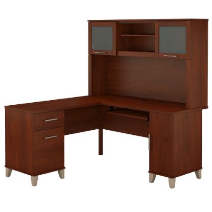 Picture of Bush Furniture Somerset L Shaped Desk With Hutch, 60inW, Hansen Cherry, Standard Delivery