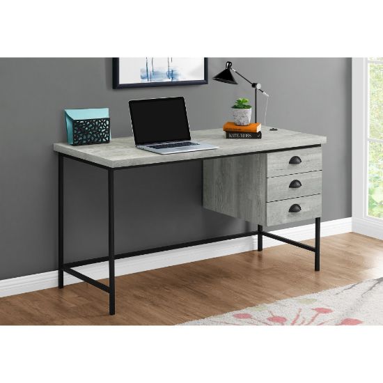 Picture of Monarch Specialties Pollard 56inW 3-Drawer Computer Desk, Gray Wood/Black