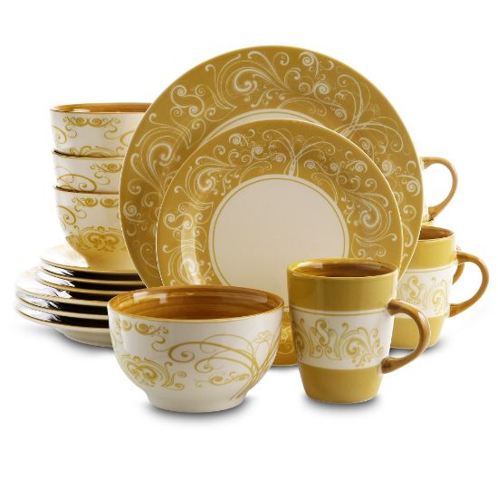 Picture of Elama 16-Piece Stoneware Dinnerware Set, Golden Yellow