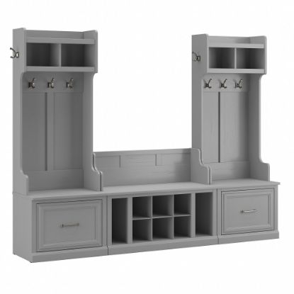 Picture of Bush Furniture Woodland 40inW Entryway Storage Set With Hall Trees And Shoe Bench With Drawers, Cape Cod Gray, Standard Delivery