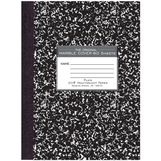 Picture of Roaring Spring Signature Collection Unruled Oversized Hard Cover Composition Book, 10.25in x 7.88in 80 Sheets, Black Marble