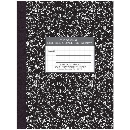 Picture of Roaring Spring Black Marble Comp 10.25inX8in 20# Graph - 80 Sheets - 160 Pages - Printed - Sewn/Tapebound - Both Side Ruling Surface - 20 lb Basis Weight - 10 1/4in x 7 7/8in - 0.5in x 7.9in10.3in