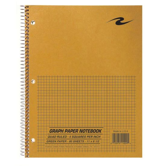 Picture of Roaring Spring 5x5 Graph Ruled Spiral Lab Notebook, Brown Kraft Cover, 8.5in x 11in 80 Sheets, Green Paper