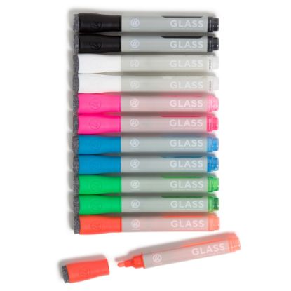 Picture of U Brands Liquid Glass Dry-Erase Markers, Bullet Tip, Medium Point, Gray Barrel, Assorted Ink Colors, Pack Of 12 Markers